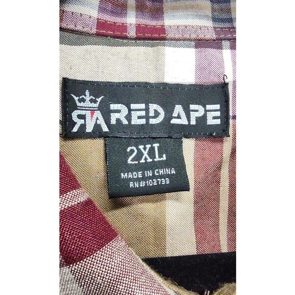 Red Ape Mens Plaid Button Down Gold Buttons Long Sleeve Dress Shirt Size 2XL MCM - Picture 5 of 11